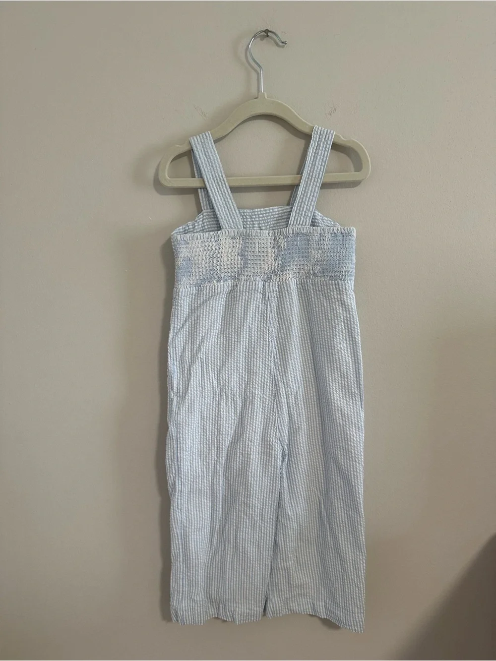 crown & ivy Blue and White Seersucker Girls' Jumpsuit with Front Bow